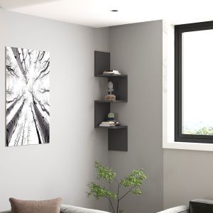 Ъглова стенна етажерка Insta в цвят антрацит 25x25x105.5см