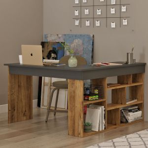 Corner desk Rosaline anthracite-oak 120x129x72cm