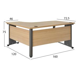 Corner office desk - right corner in oak 160x120x75cm HM2043,01r
