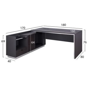 Corner office desk - left corner Rosewood 180x170x76cm Hm2086l