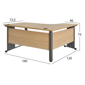 Corner office desk - left corner in oak 160x120x75cm Hm2043,01l