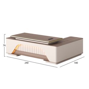 Corner office desk Superon series Hm2137l melamine in beige - Led lighting 240x180x76cm.