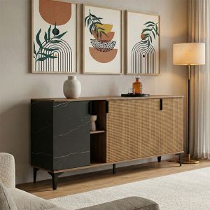 Riba buffet walnut-black marble look 180x40x78cm