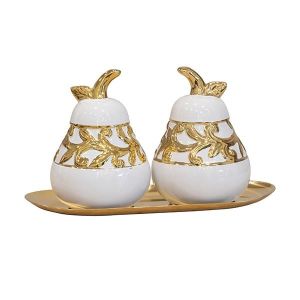 S/2 ceramic pear white-gold 23X9.5X14CM
