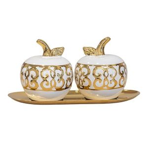 S/2 ceramic apple white-gold 23X9.5X11.5CM