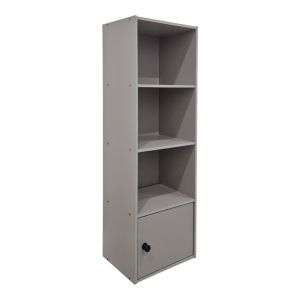 Библиотека Lenobia с колона и шкаф, светлосива, 30.5x24x95см