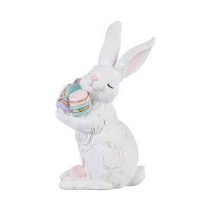 Polyresin Easter Bunny with Multicolored Macarons, White - Pink 15.2X11.5X25.8CM