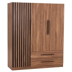 Wardrobe with 3 doors and 2 drawers Harry HM18390.01, melamine in natural wood and black, 150X55X180 cm