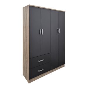 Wardrobe with four doors and 2 drawers Athos anthracite-sonoma 120.5x42x181cm