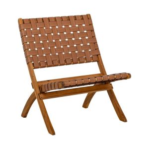 Garden chair Solena natural acacia wood with brown Pu straps 72X60X75CM