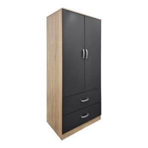 Double-wing wardrobe with 2 drawers Alvia sonoma-anthracite 80x51.5x180cm