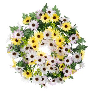 Decorative wreath with multi-colored daisies
