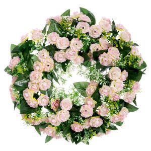 Decorative wreath with pink flowers