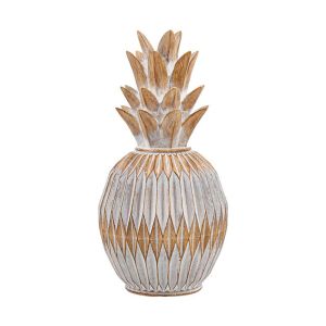 Decorative table decoration pineapple FL25261 natural brown color with white patina 10X10X22CM