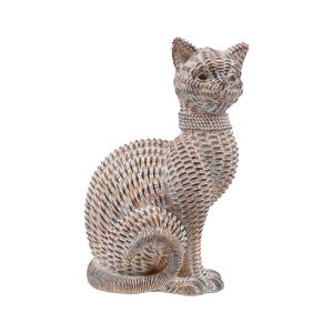 Decorative table cat FL21255 natural brown with white patina 13X11X20CM