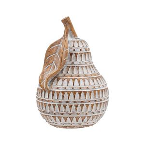 Decorative table pear FL25769 natural brown with white patina 10X10X15CM