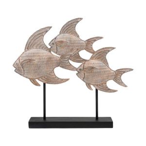 Decorative fish on base FL25592 natural brown color with white patina 35X6X32CM