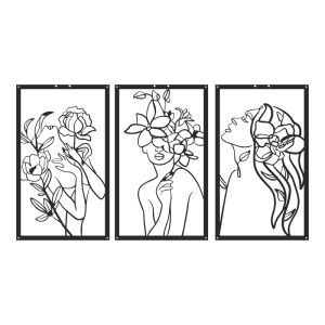 Wall decoration Witho set of 3 pieces black metal 30x0.15x50cm