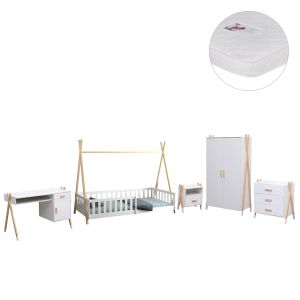 Children's room set of 6 pieces Paschal HM21337 pine wood--melamine-white