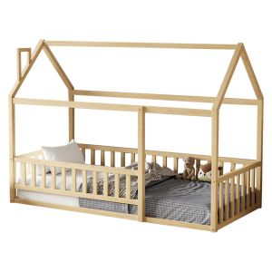 Детско легло с парапети Houser HM706.01 T.montessori масивна борова дървесина в натурален цвят - 190X90СМ.