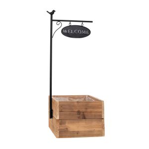 Wooden flower pot "welcome" with hanging sign 23X21X65CM