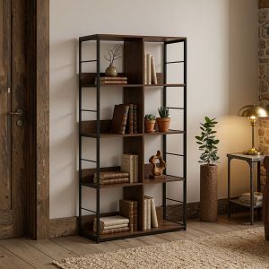 Етажерка за книги Bocklet, рустик, кафяво-черна, метална, 80x33x149 см
