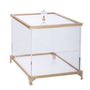 GOLDEN METAL BOX WITH LID 15X15X20CM AND PLEXIGLASS