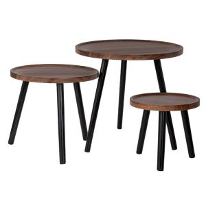 Комплект 3 кафяви кръгли помощни маси Mdf D50X53 40X43CM D30X33CM