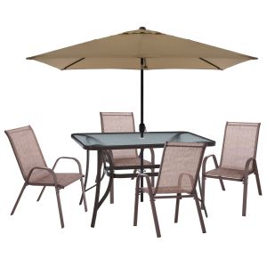 Garden dining set 6 pieces Bravo HM11543.02 dining table - umbrella - 4 chairs -- brown color