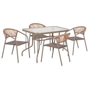 Garden dining set of 5 pieces Adam HM10727.04 metal chairs and table 110X60 cm. champagne color
