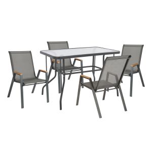 5-piece garden dining set Leone HM10835.01 metal chairs and table 110X60 cm. gray