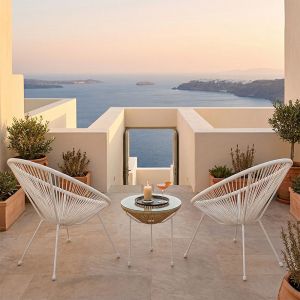 Комплект градински столове Acapulco, 3 части, бяла метална рамка с PE ратан в естествен цвят, размери 50x52 см