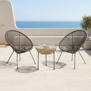 Acapulco garden chair set, 3 pieces, black metal frame with natural PE rattan, dimensions 50x52 cm