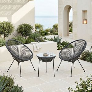 Acapulco garden chair set, 3 pieces, black metal frame with PE rattan, dimensions 50x52 cm