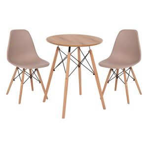 3-PIECE DINING SET TWIST HM21370 ROUND TABLE D60 AND 2 DINING CHAIRS IN CAPPUCCINO COLOR