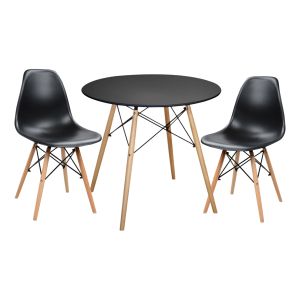 3-PIECE DINING SET TWIST HM21373 ROUND TABLE D80 AND 2 DINING CHAIRS IN BLACK