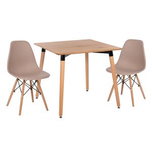 3-PIECE DINING SET TWIST HM21379 SQUARE TABLE - 2 DINING CHAIRS IN CAPPUCCINO