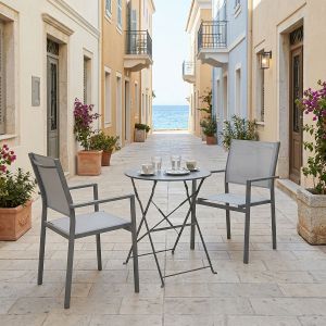 Bistro Confidence 3-piece table and chair set, anthracite, metal frame with gray textile, D60×71 cm