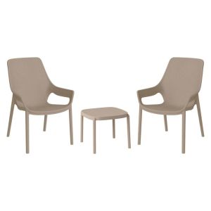 Set of 2 garden chairs and table Selavia with UV protection, taupe color