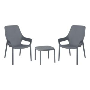 Set of 2 garden chairs and table Selavia with UV protection, dark gray color
