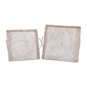 Set of 2 metal decorative trays FL0267 antique silver color 34X34X11CM and 29X29X11CM