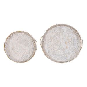 Set of 2 metal decorative trays FL0254 antique silver color 38X38X11CM and 31X31X10.5CM
