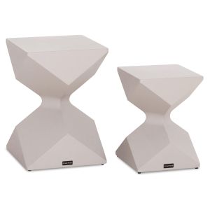 Set of 2 Zander SM10719.02 aluminum side tables in cream white 40X40 cm and 32X32 cm.