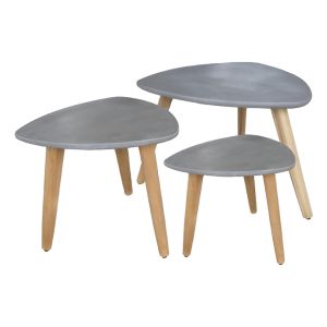 Set of 3 side tables Prantis HM10734.01 fiber cement in gray - acacia wood legs