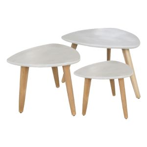 Set of 3 side tables Prantis HM10734.02 fiber cement in beige - acacia wood legs