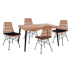Set of 5 pieces Allegra made of rattan with table 140X80X78 cm. beige and black color HM10491