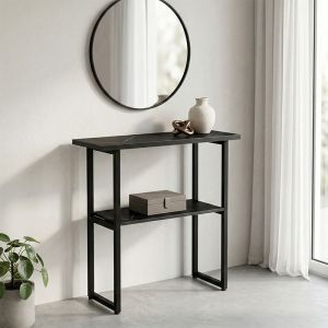 Solain console with black marble effect - black metal 79x29x85cm