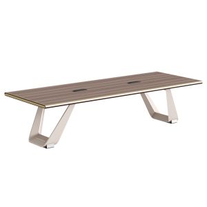 Conference table Superon HM2144 melamine in natural wood color -- metal legs in beige 320X120X76 cm.