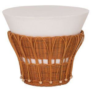 ROUND SIDE TABLE PERRAL HM18164.02S FIBER CEMENT IN WHITE COLOR - NATURAL RATTAN - D42X36HCM.
