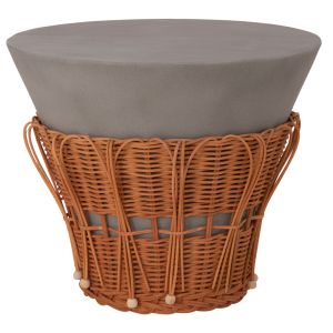 ROUND SIDE TABLE PERRAL HM18164.03S FIBRO CEMENT IN GREY - NATURAL RATTAN - D42X36HCM.